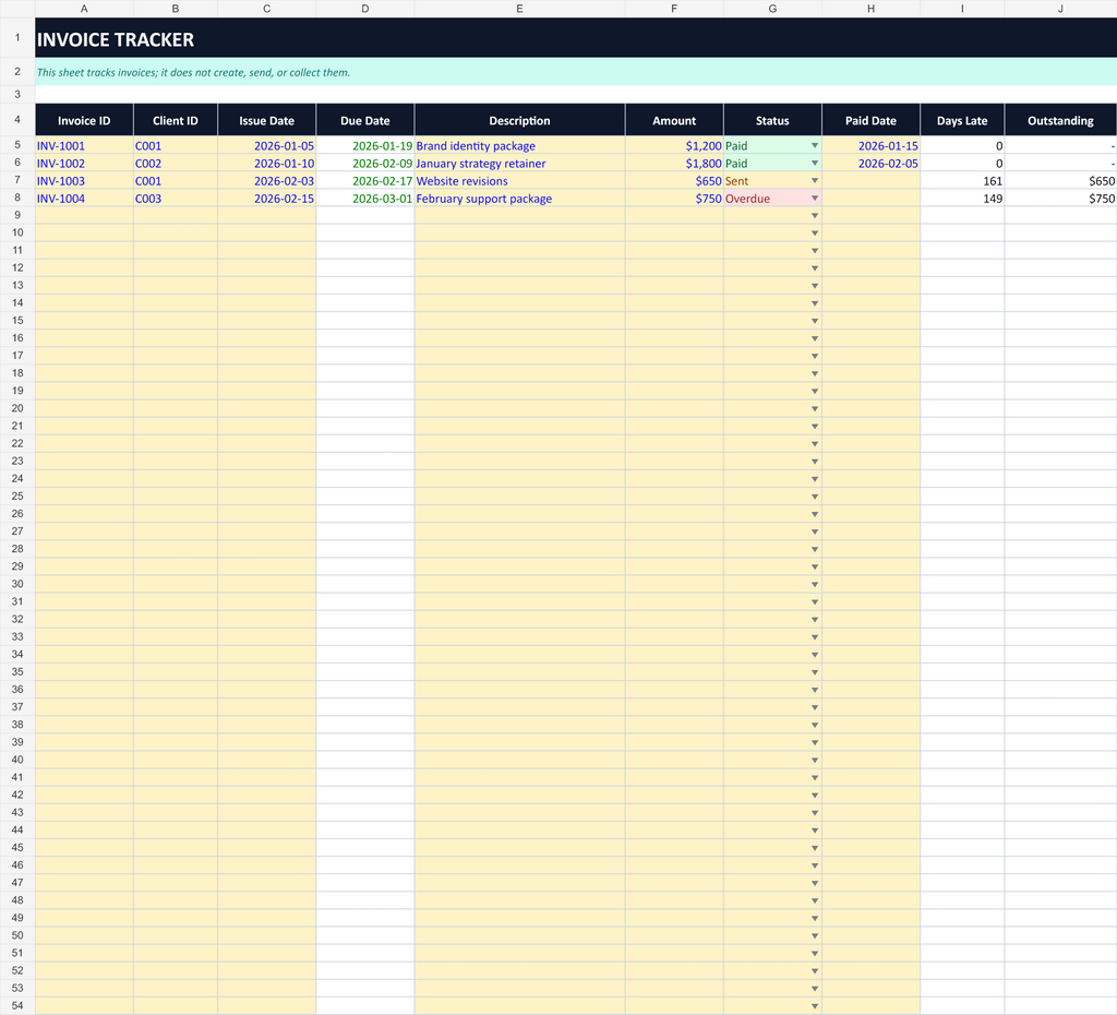Freelancer Money Starter Kit — Excel Invoice & Cash Flow Tracker