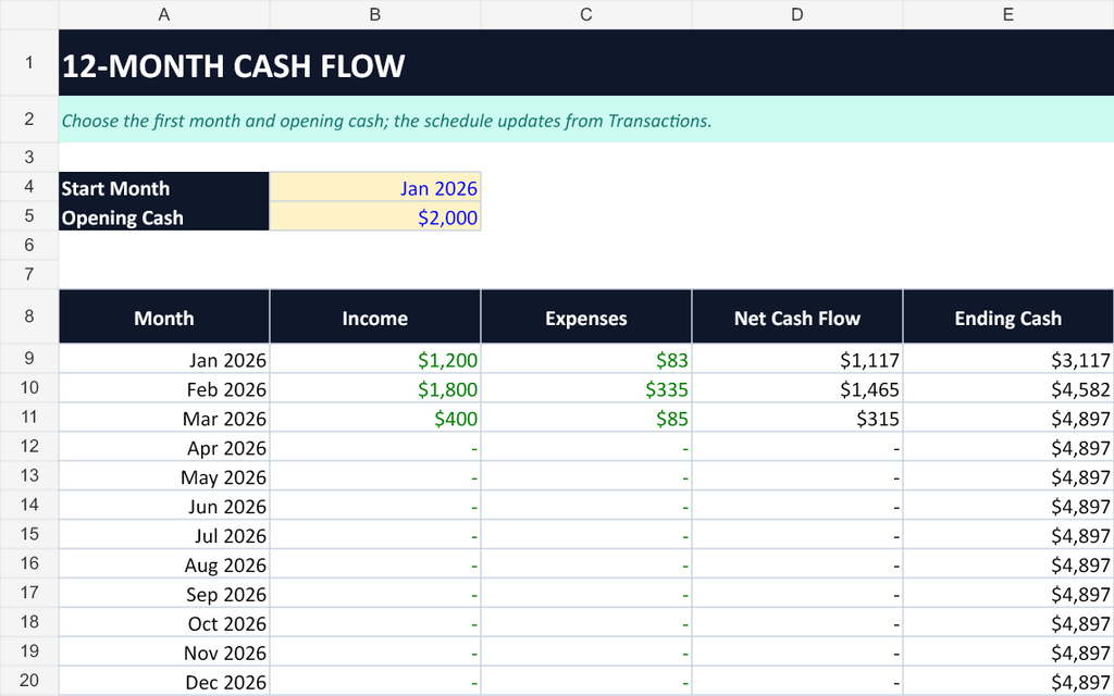Freelancer Money Starter Kit — Excel Invoice & Cash Flow Tracker