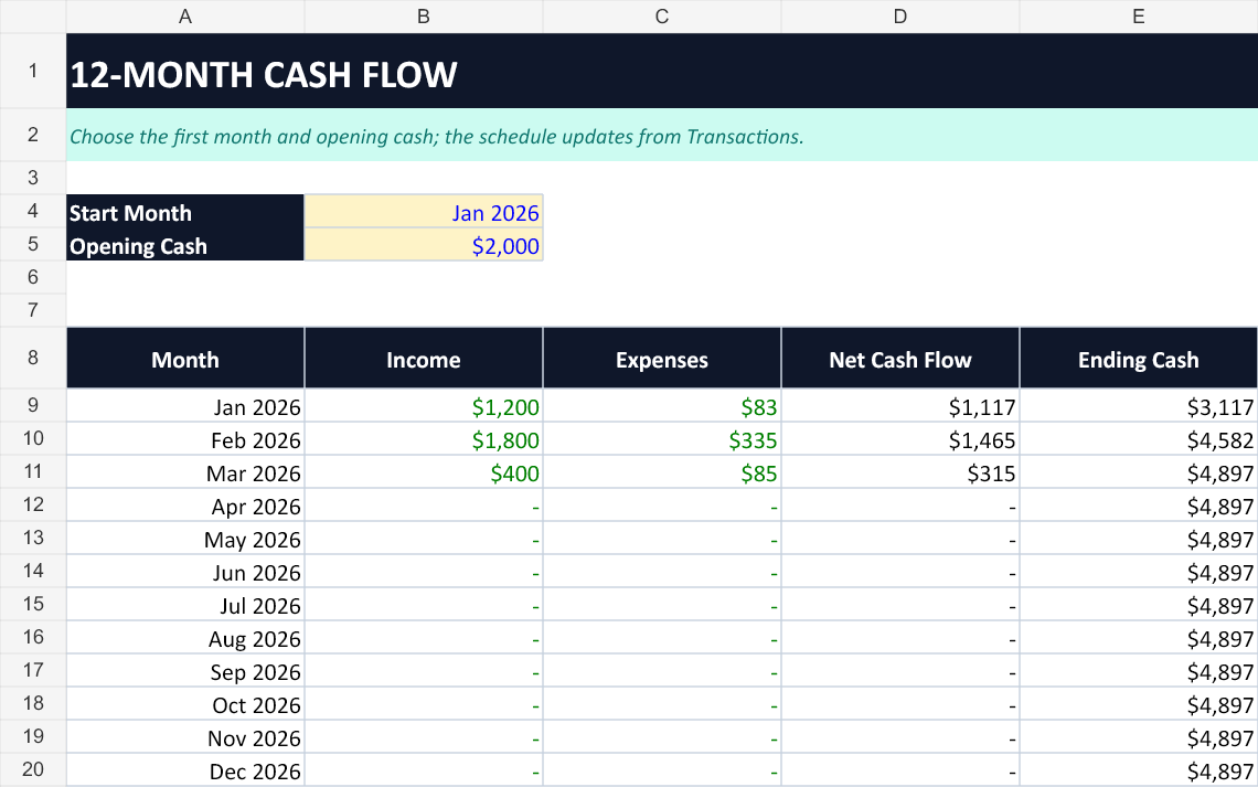 Freelancer Money Starter Kit — Excel Invoice & Cash Flow Tracker