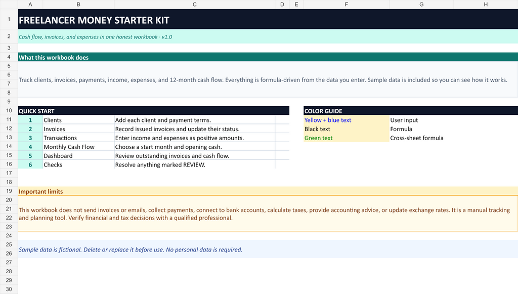 Freelancer Money Starter Kit — Excel Invoice & Cash Flow Tracker