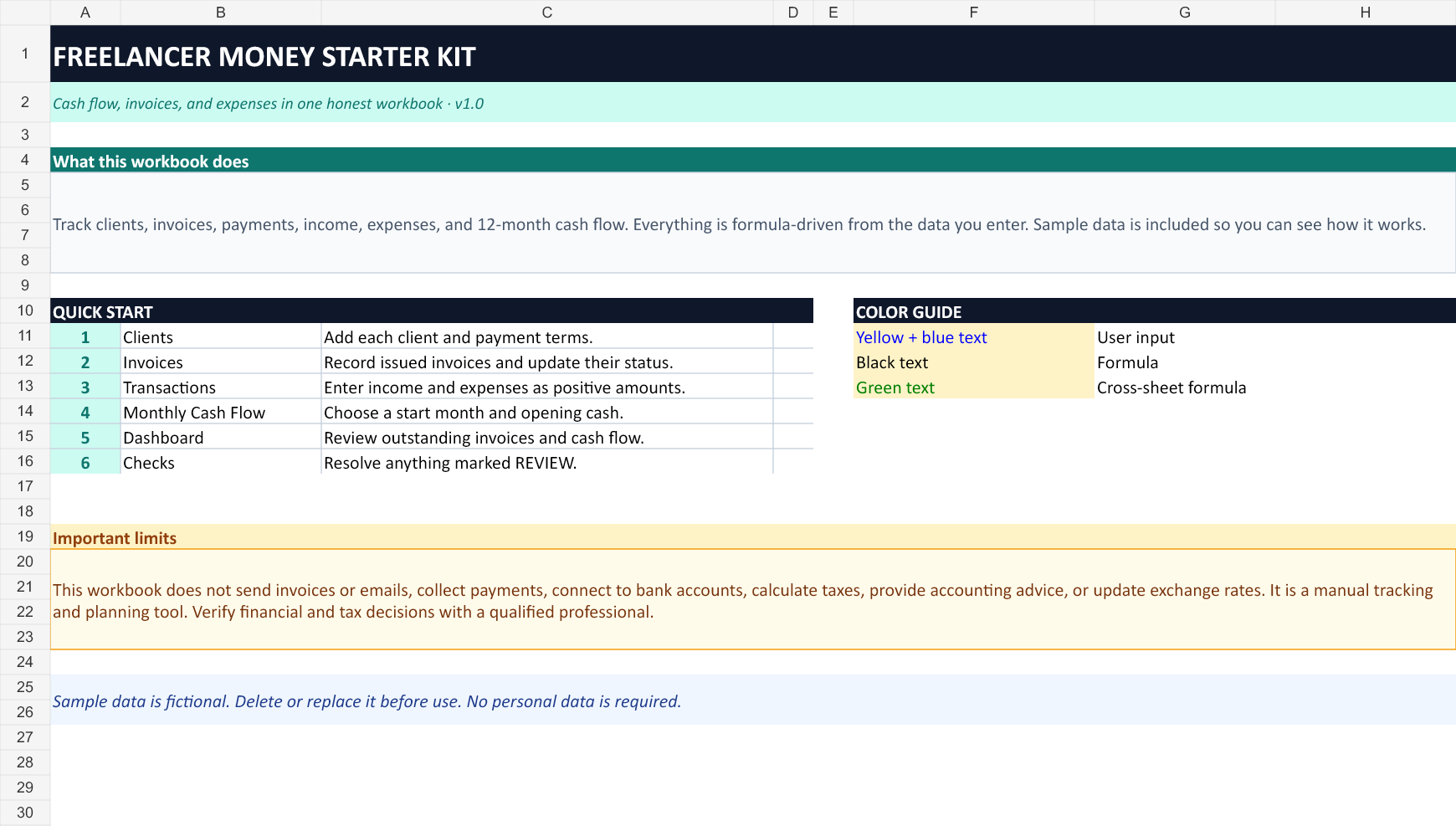 Freelancer Money Starter Kit — Excel Invoice & Cash Flow Tracker